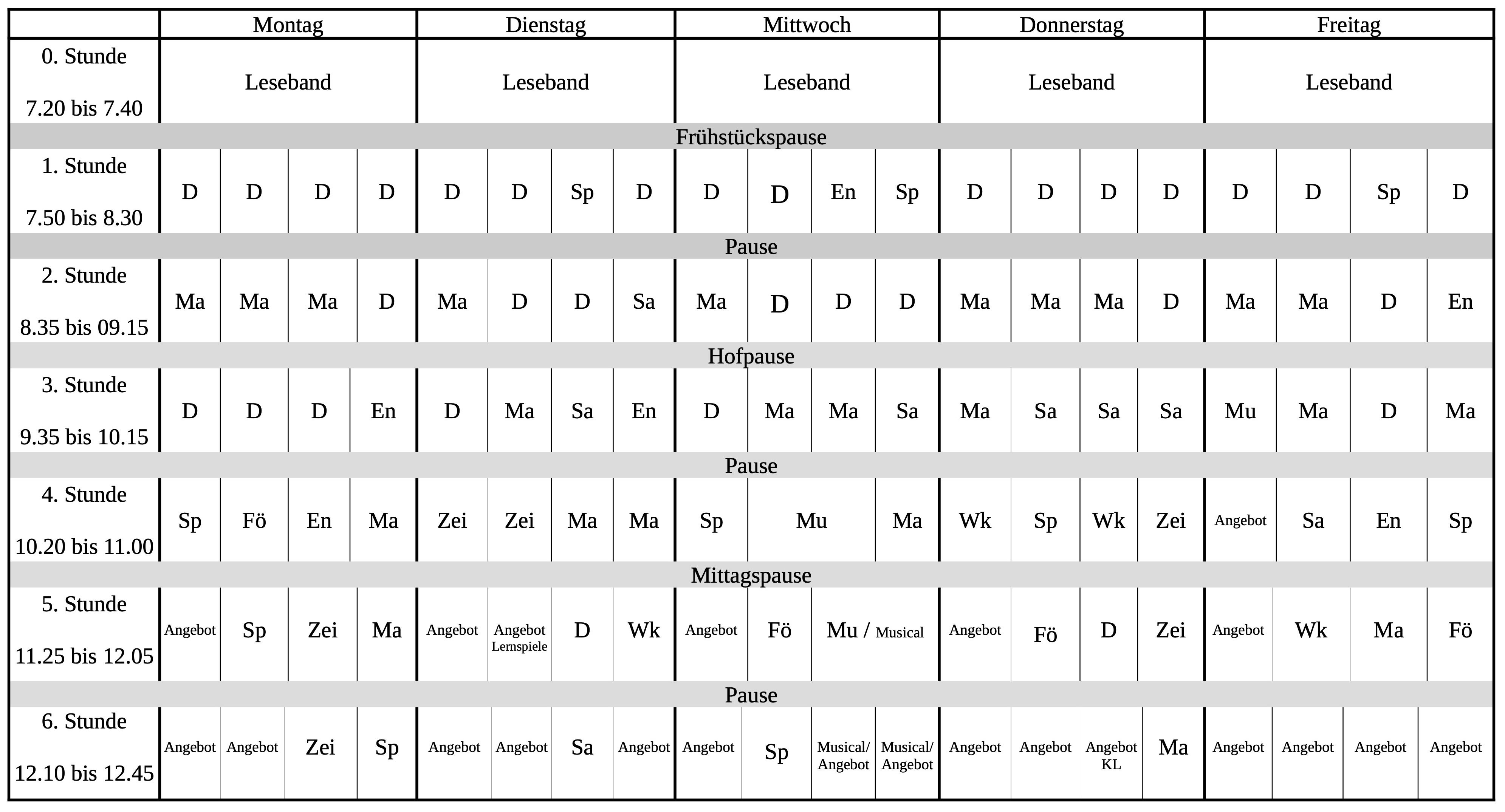 Bild vom Stundenplan